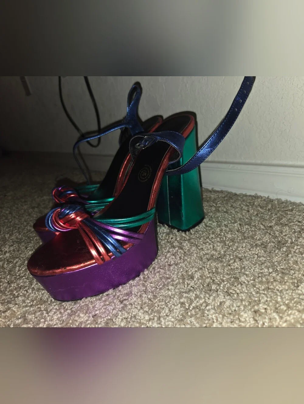 Metallic Multi-Color Platform Sandals - Blue, Purple & Green